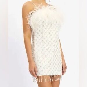 Rebecca Vallance Chantal Beaded and Feather Trim Mini Dress